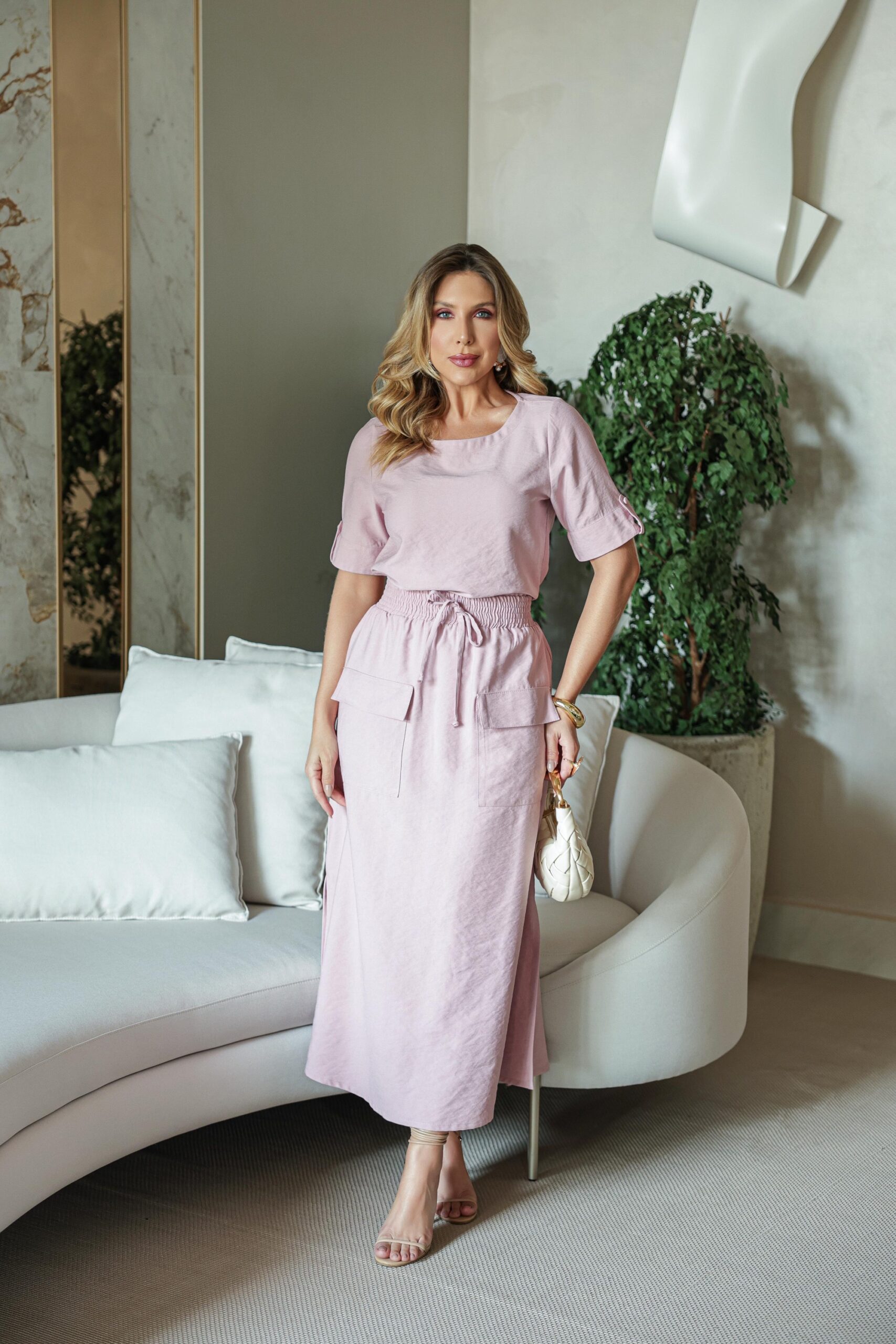 Conjunto Blusa e Saia Rosê Magda Occhi