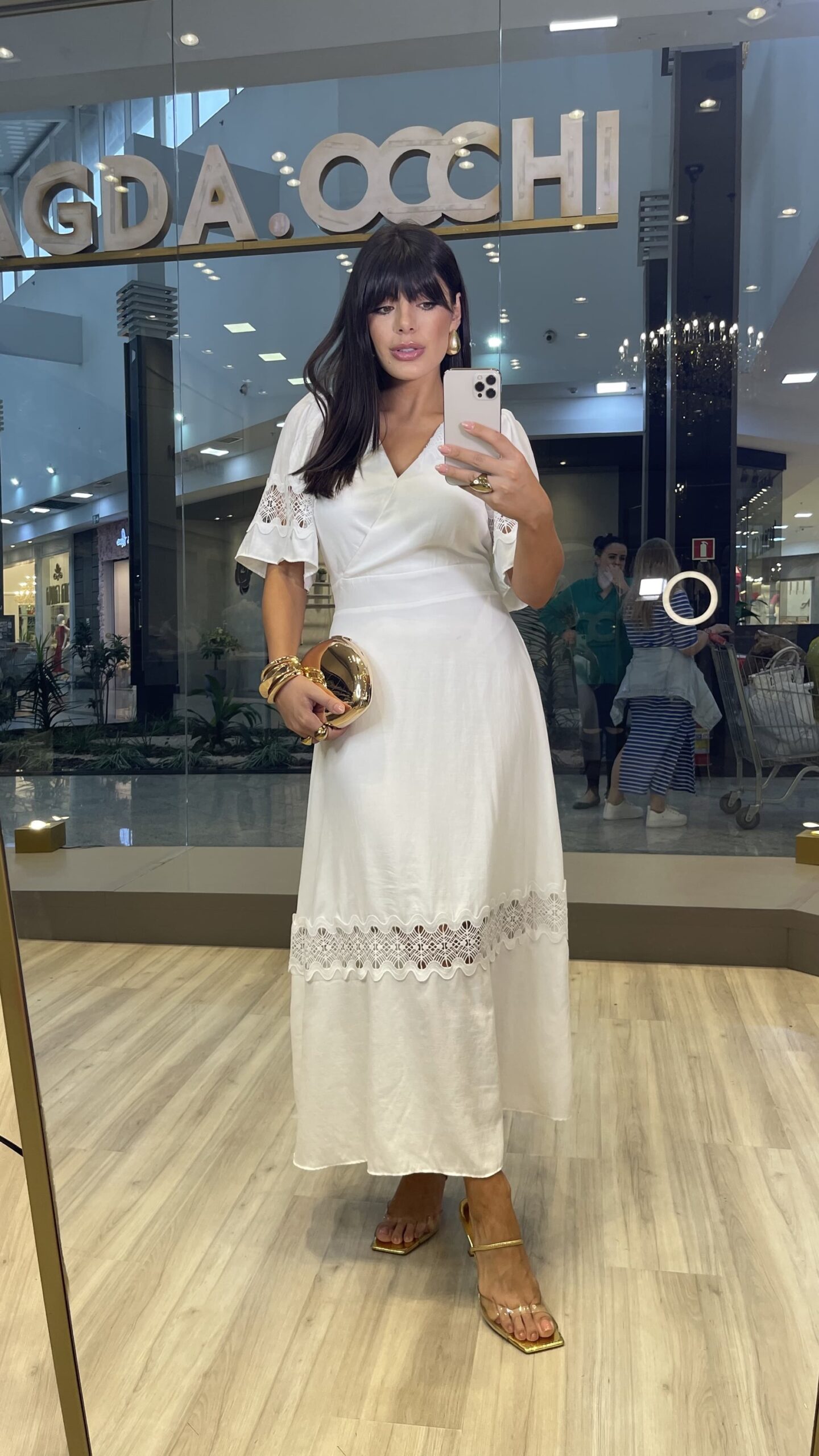 Vestido Midi com Aviamentos Off White Magda Occhi