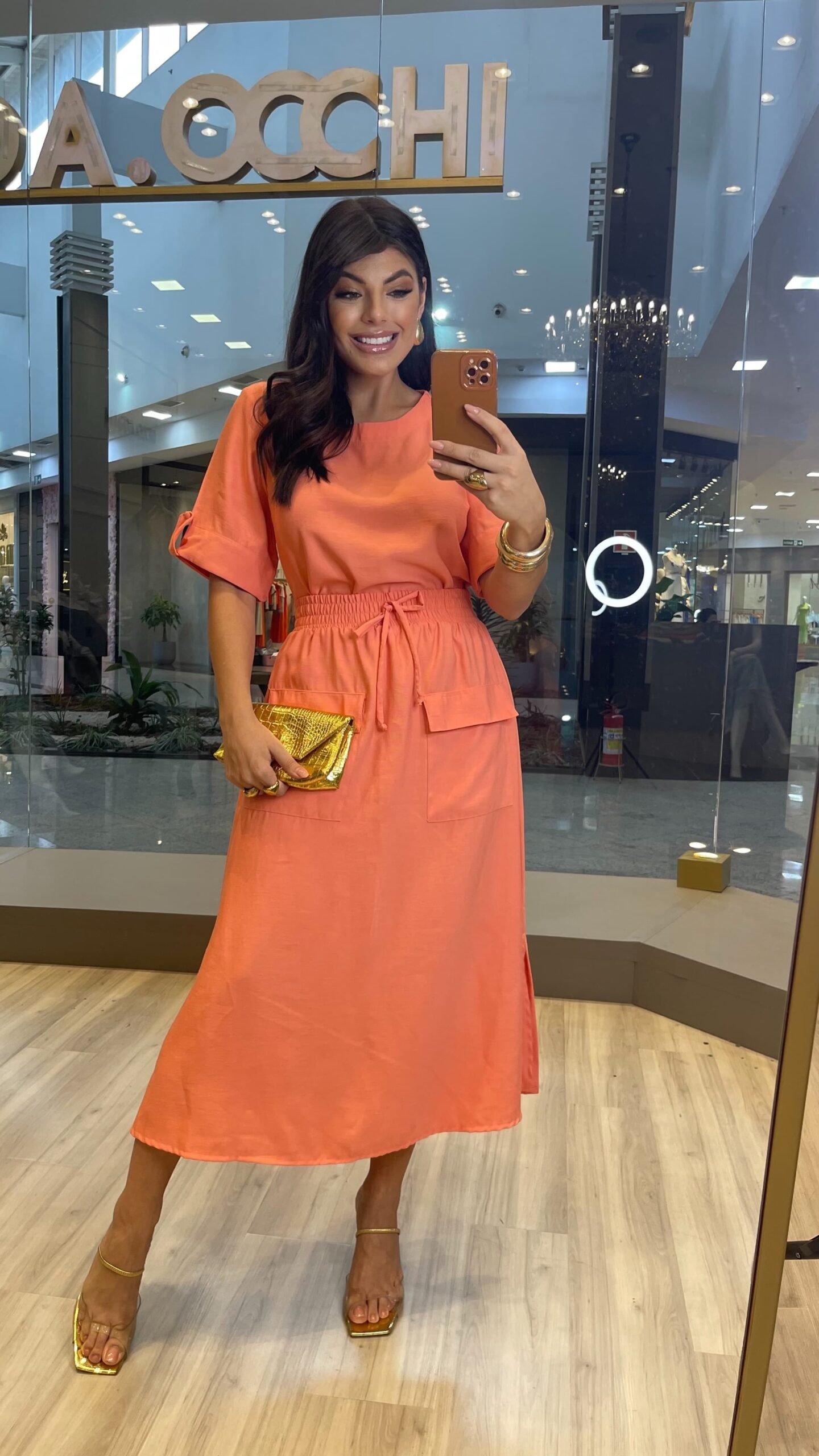 Conjunto Blusa e Saia Coral Magda Occhi