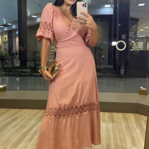 Vestido Midi com Aviamentos Rosê Magda Occhi