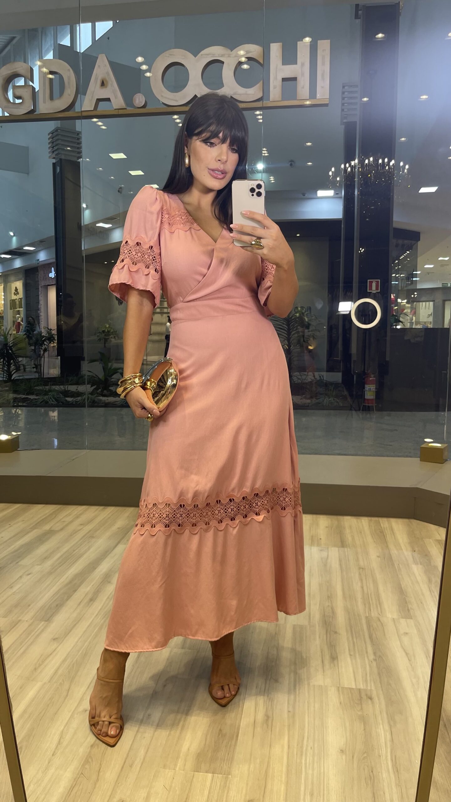 Vestido Midi com Aviamentos Rosê Magda Occhi