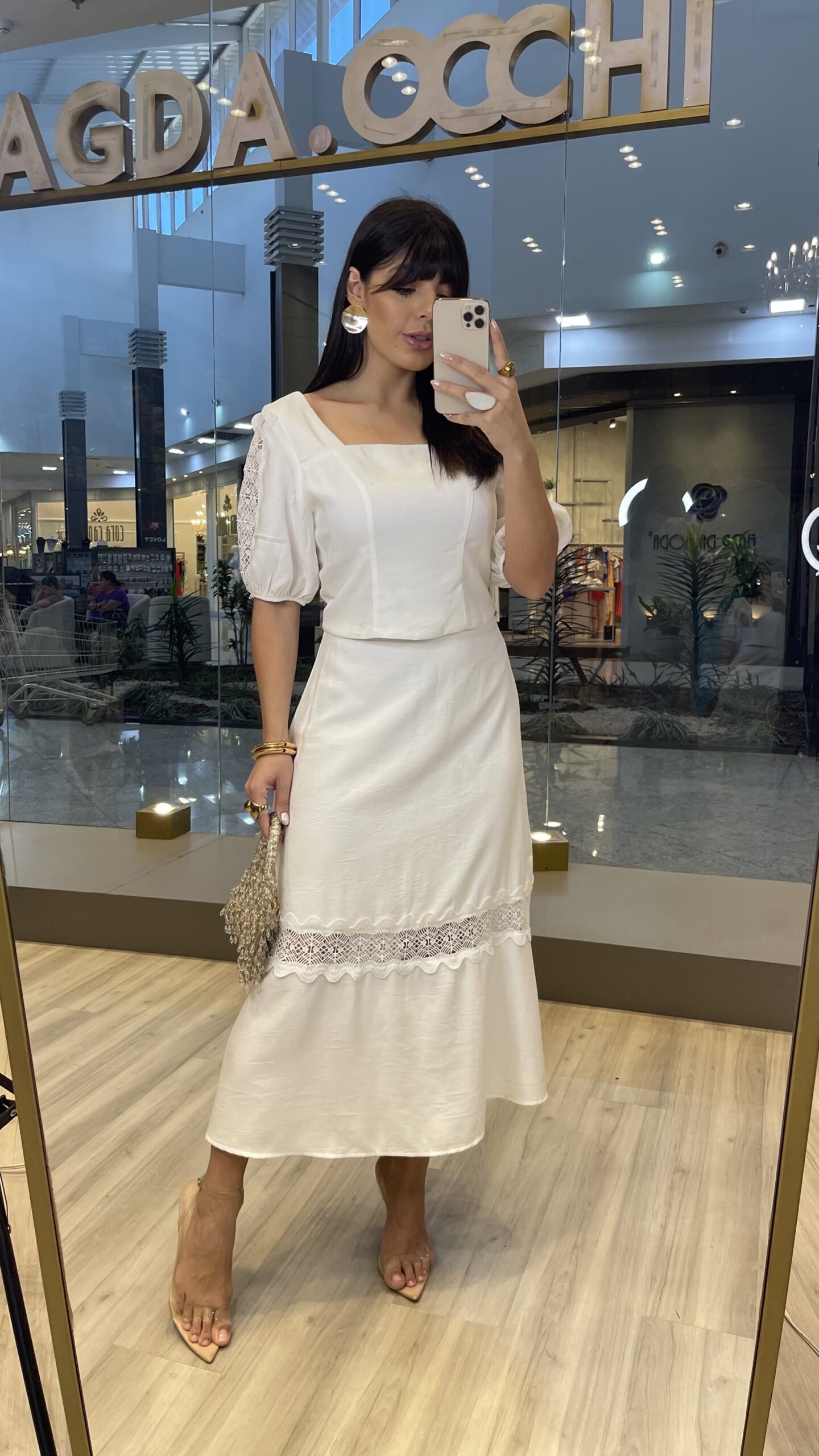 Conjunto de Cropped e Saia com Guipir Rosa Magda Occhi - Imagem 5