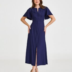 Vestido Ana Lúcia Azul Marinho Midi Inicial A