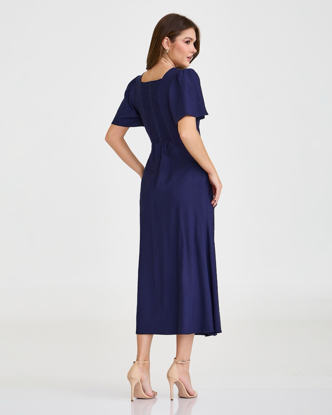 Vestido Ana Lúcia Azul Marinho Midi Inicial A - Imagem 2