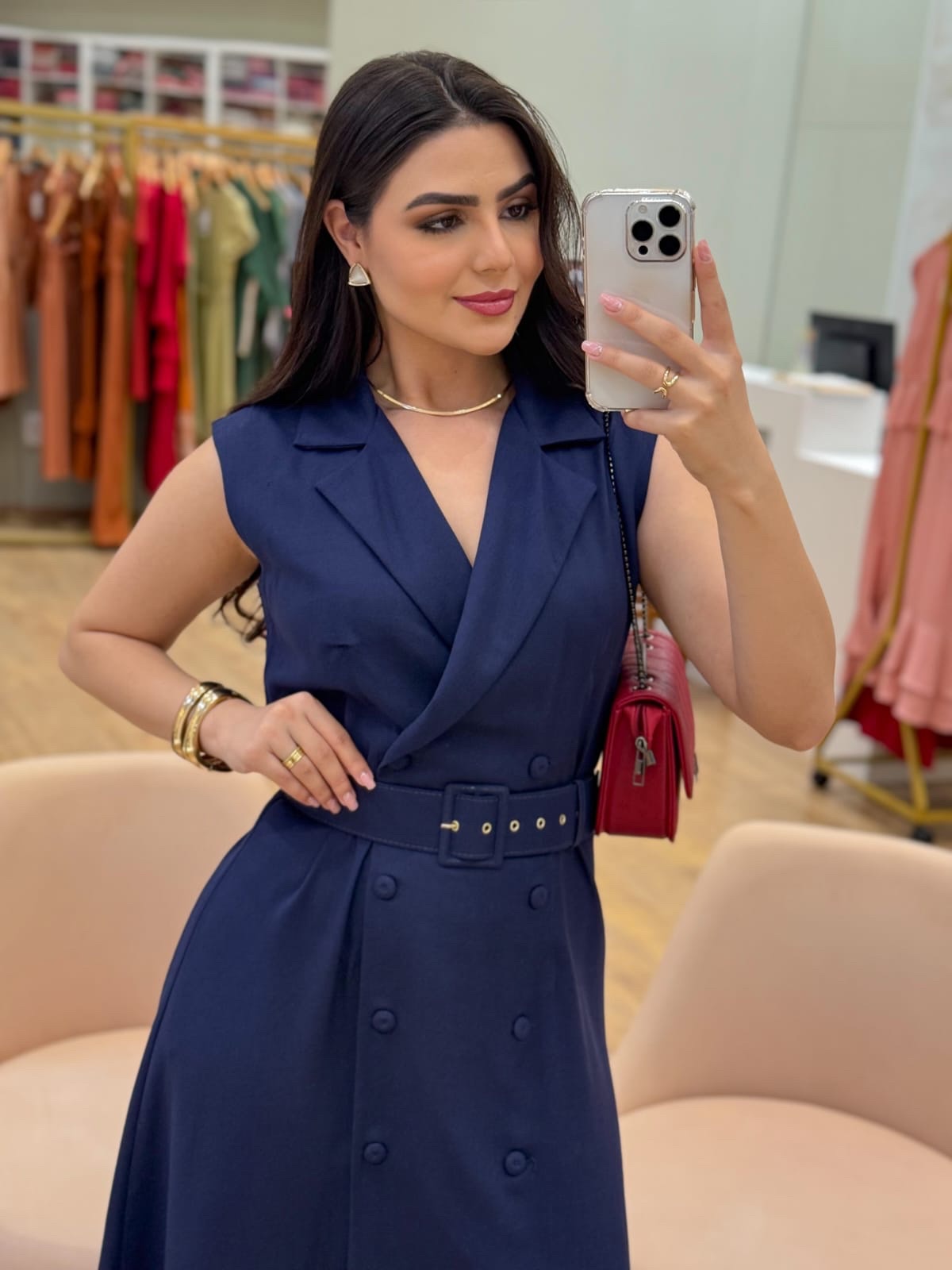 Vestido Ana Carla Midi Azul Marinho Inicial A - Imagem 2