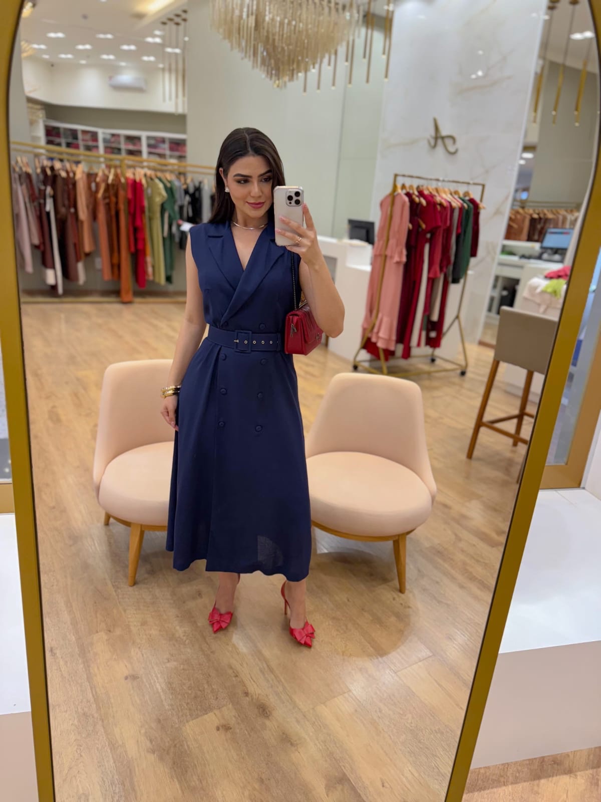 Vestido Ana Carla Midi Azul Marinho Inicial A - Imagem 3