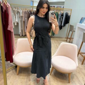 Vestido Helena Midi Bordado Preto Inicial A