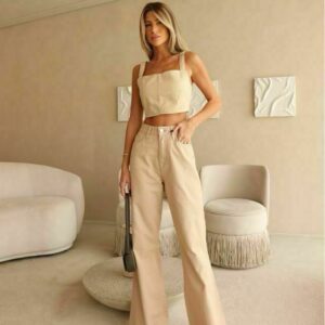Calça Flare Jeans/Bege 11657C1 Dicollani